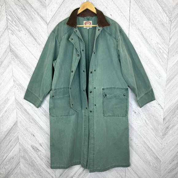 Vintage Australian Outback Mens Large Canvas Cotton Duster Coat Jacket Green - Picture 5 of 11